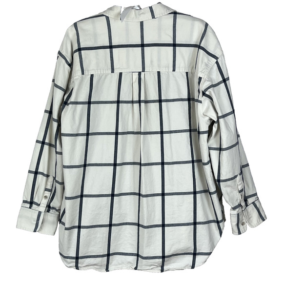 Universal Thread Womens Fit Flannel Shirt XL Oversized Fit Cream/Navy - Picture 2 of 9
